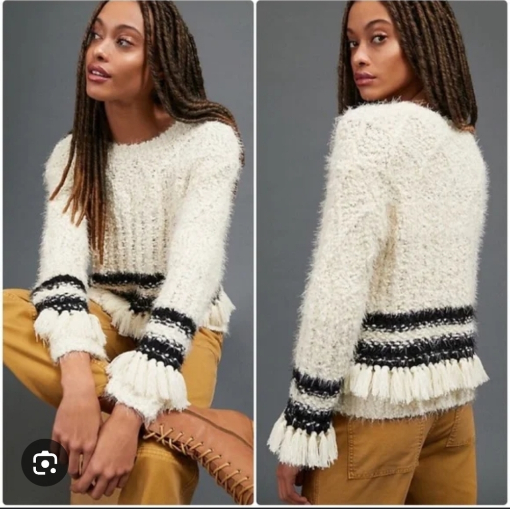 Anthropologie Amadi Cozy Cream and Black Knit Sweater